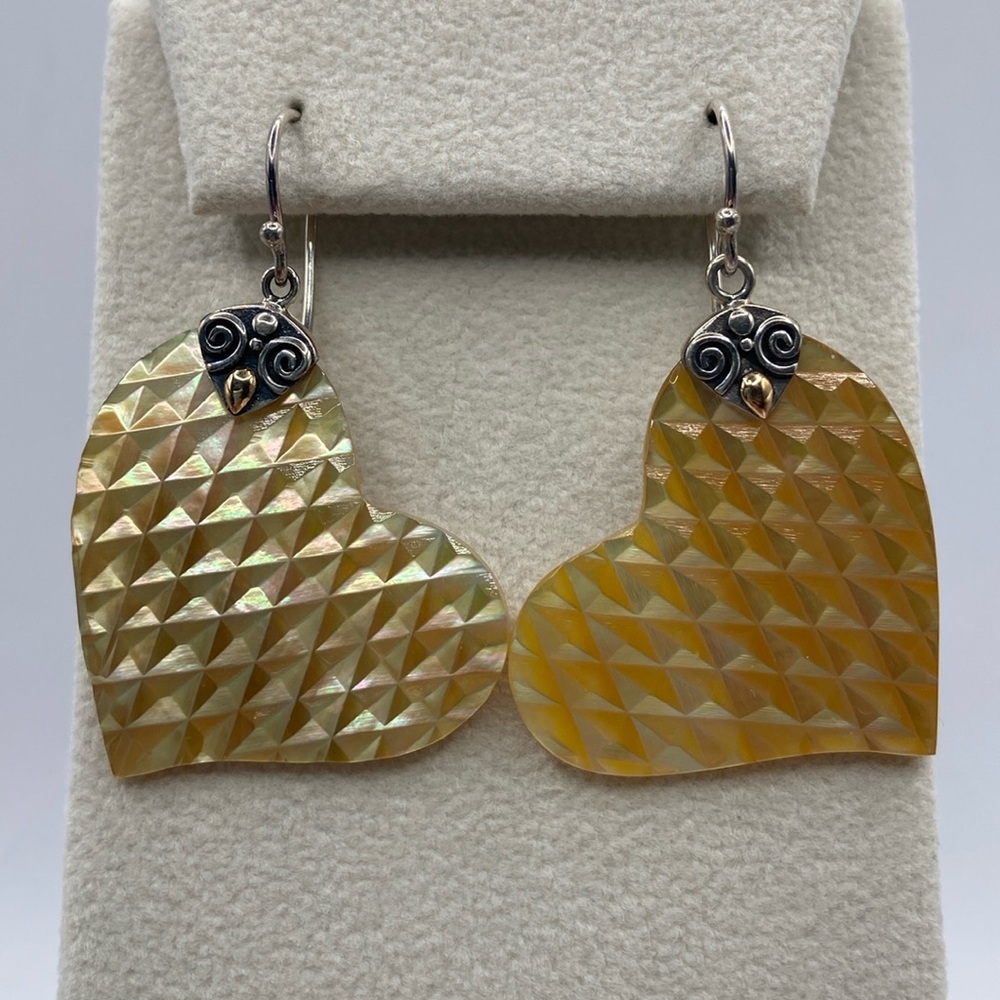 Robert Manse Bali Designs Sterling Silver 18K Heart MOP Earrings Pierced Gold